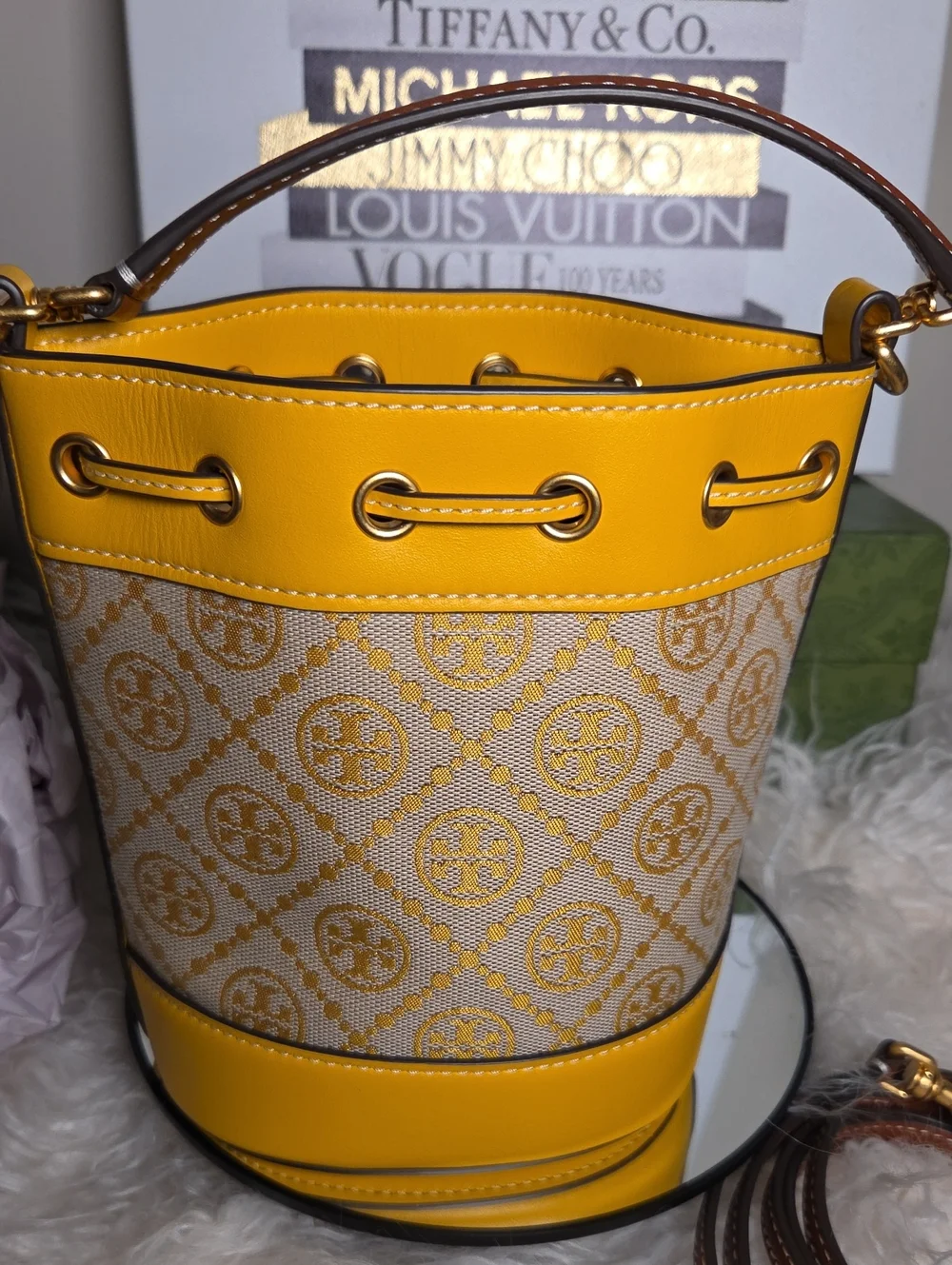 Tory Burch NWOTs Monogram Jacquad Mini Bucket Bag